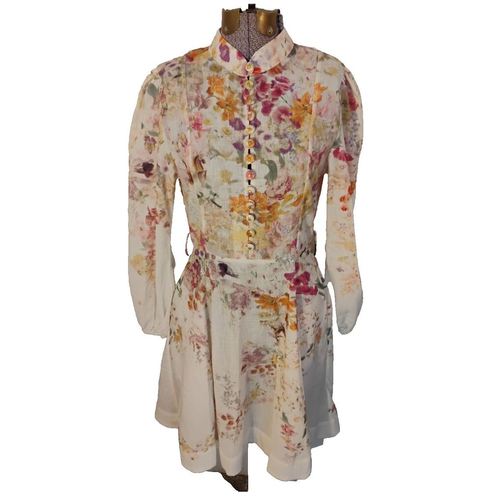 Miss Rosier Floral Print Mini Dress Fit & Flare LS Special Occasion Nwt S